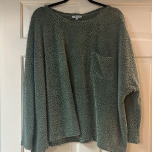 white birch Sage Green Cozy Textured Crewneck Sweater